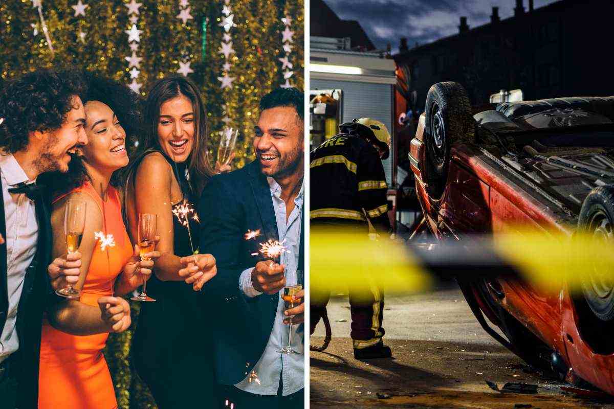 Persone che festeggiano, auto incidente